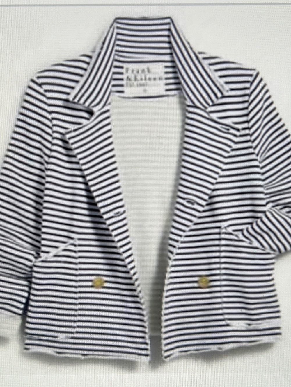 FRANK & EILEEN MINI BELFAST Cropped Peacoat Stripe White/Navy Jacket Size M